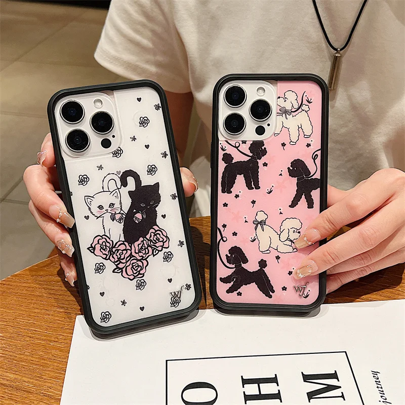 Flor selvagem anime gato gatinhos caso de telefone para iphone 17 16 15 14 13 12 pro max plus wf poodle doodles pequeno cão fedorado capa