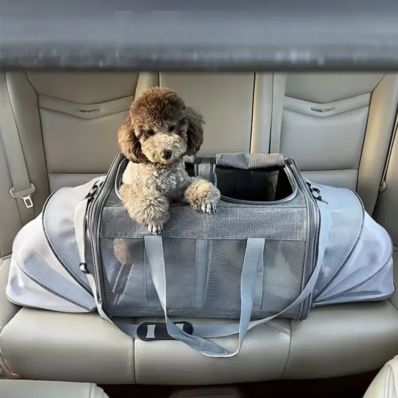 Pet Car Cage Carrier Bag Expandable Pet Cage Breathable Dog Car Bag Multi Pet Collapsible and Washable