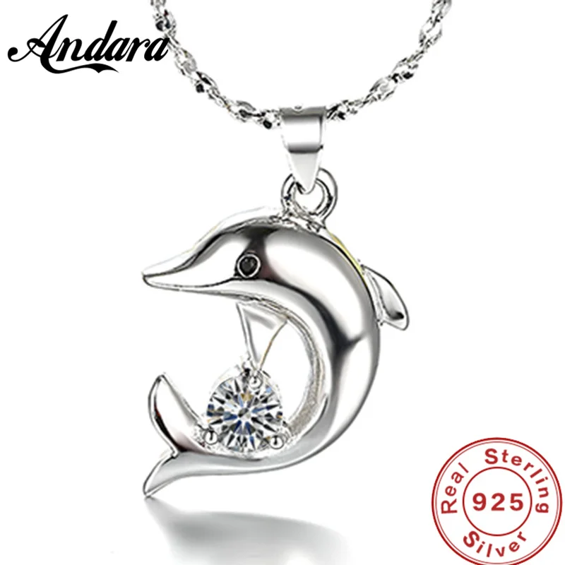 925 Sterling Silver Necklace Small Dolphin Zircon Pendant Necklace For Women Charm Jewelry Gifts