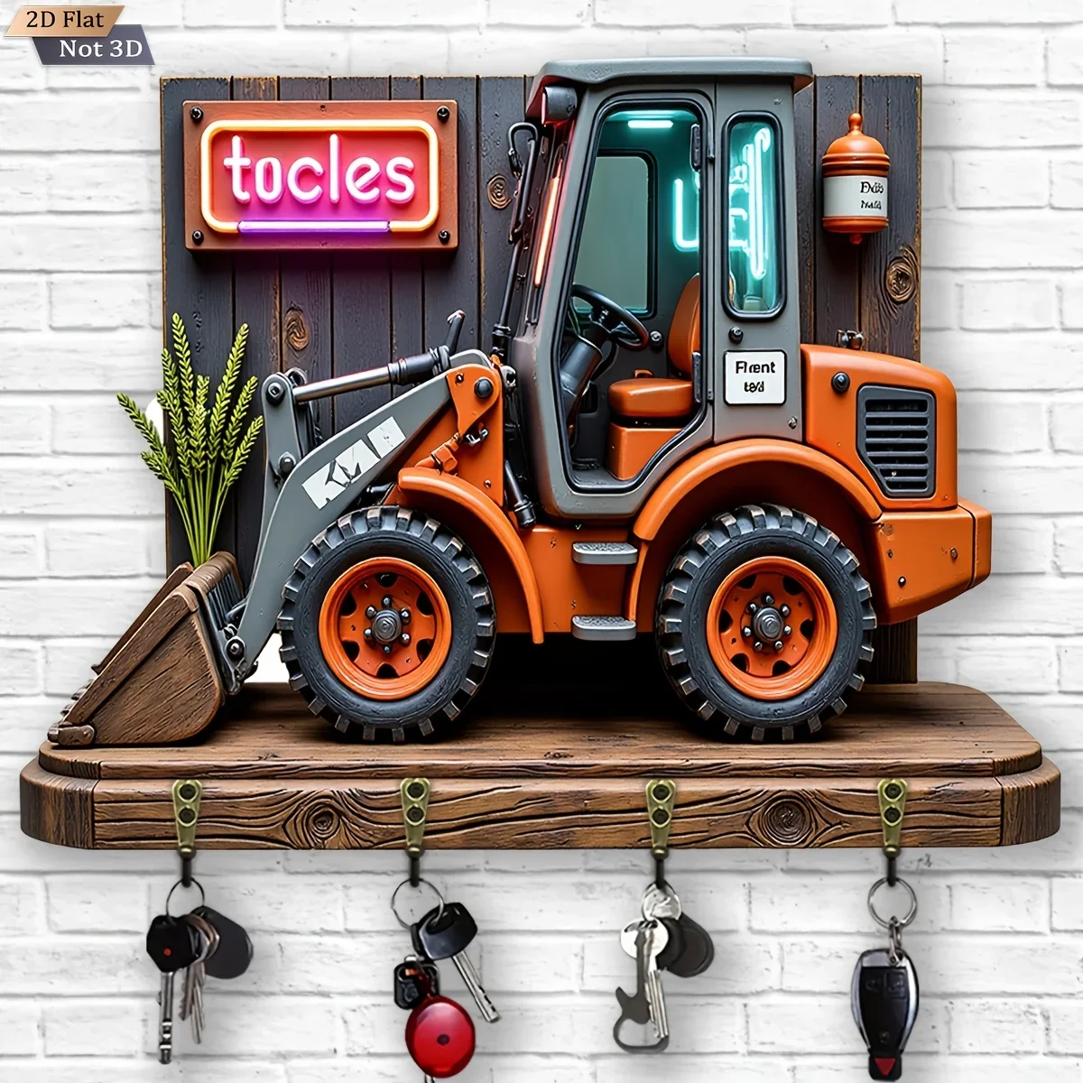 2D Flat, 1pc, Loader Theme Style Key Hook Wooden Multifunctional Home Key Rack with Four Metal Hooks, Wall Decoration, Porch