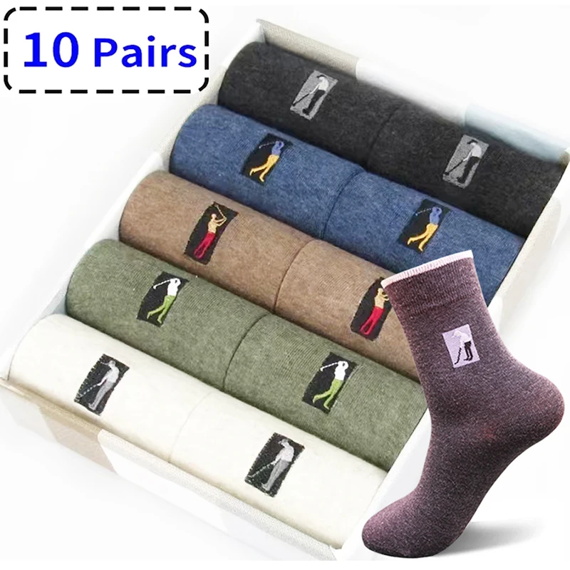 New High Quality Men\'s Socks Business Casual Long Socks The Golf Logo Cotton Autumn Winter Warm Dress For Man Gifts Size 38-45