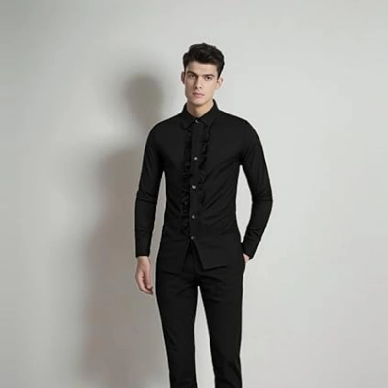 

Ruffled Shirt Medieval Costume Steampunk Top Undershirt for Men Women Cosplay Themed Parties Halloween Events and Daily Matching