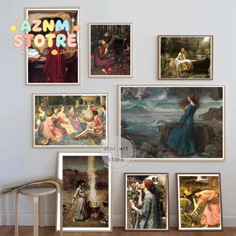 Vintage Klassische John William Waterhouse Kunstwerke Lady of Shalott Kunstposter Leinwanddruck Wandbilder Raumdekoration