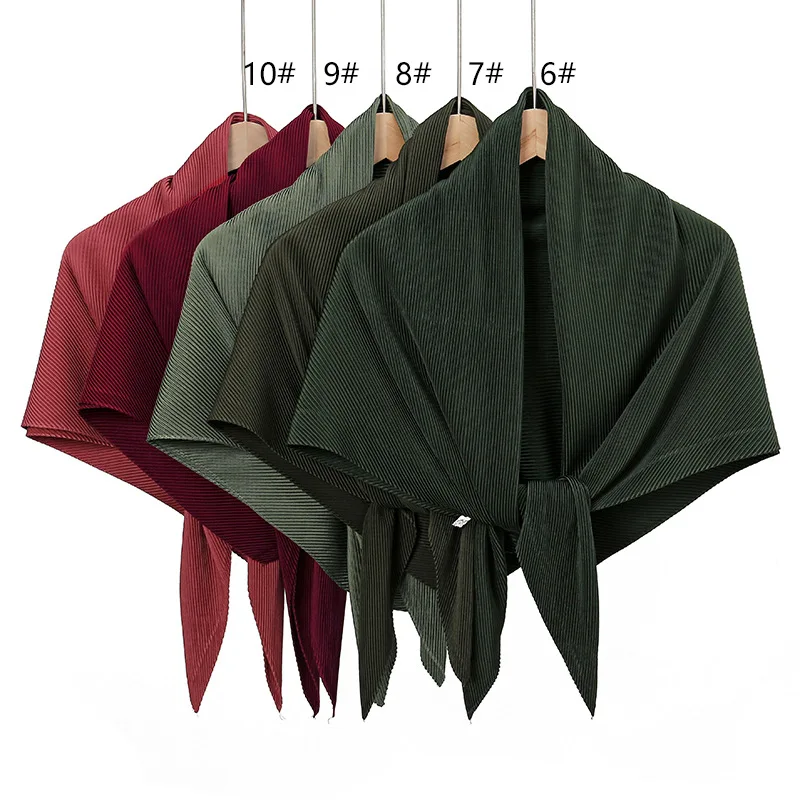 Plain Wrinkle Square Pleated Scarf Satin Shawls Wrap Stole Muslim Hijab 90*90cm Malaysia Kerchief Bandanas Headband Silk Scarves