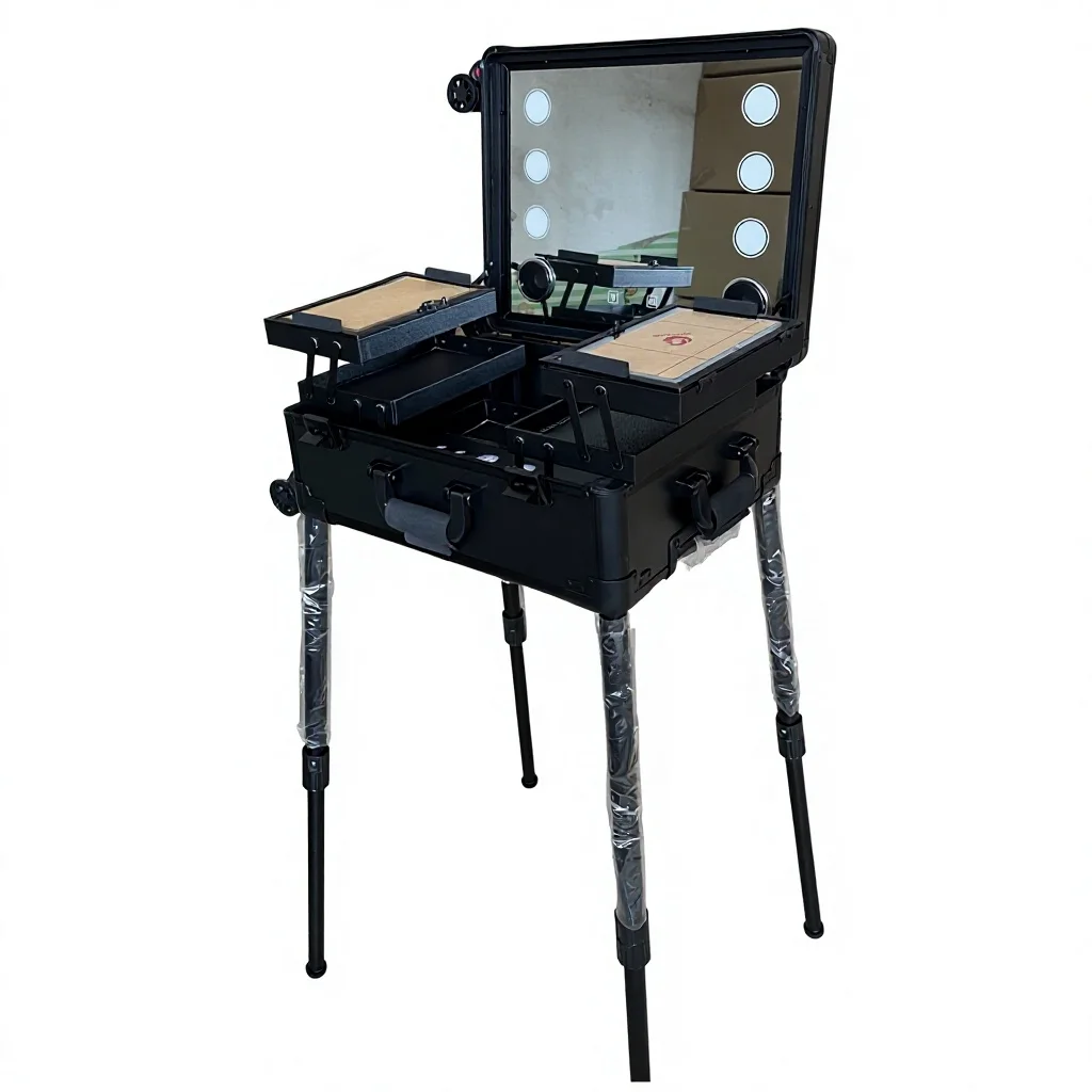 21‑24 Inch Multifunctional Makeup Studio Case 6 LED Light Mirror Large Storage Cosmetic Suitcase For Beauty Salon
