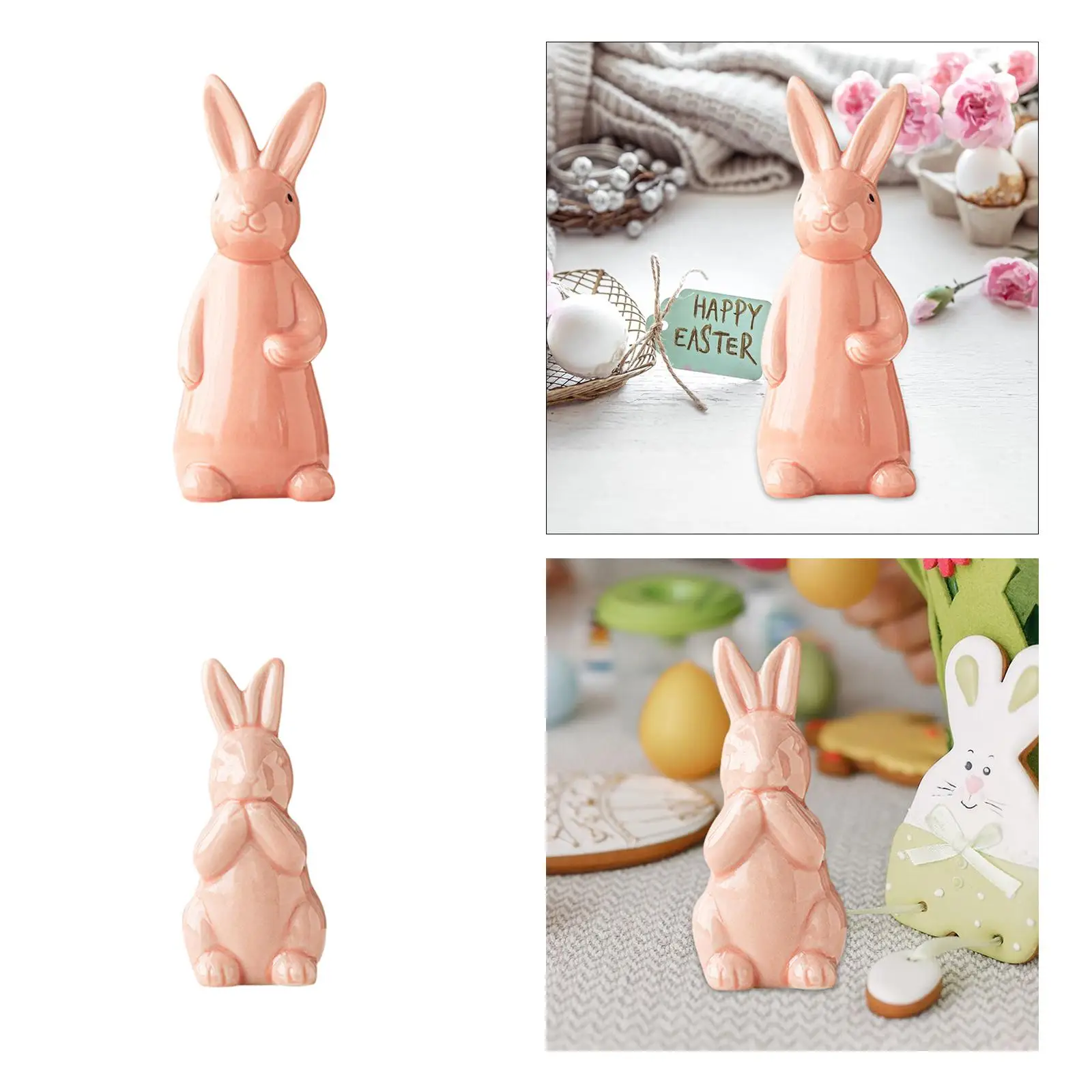 Rabbit Statue Easter Bunny Figurine Cute Easter Decoration Tabletop Ornament for Bookshelf Entrance Cabinet Bedroom Office