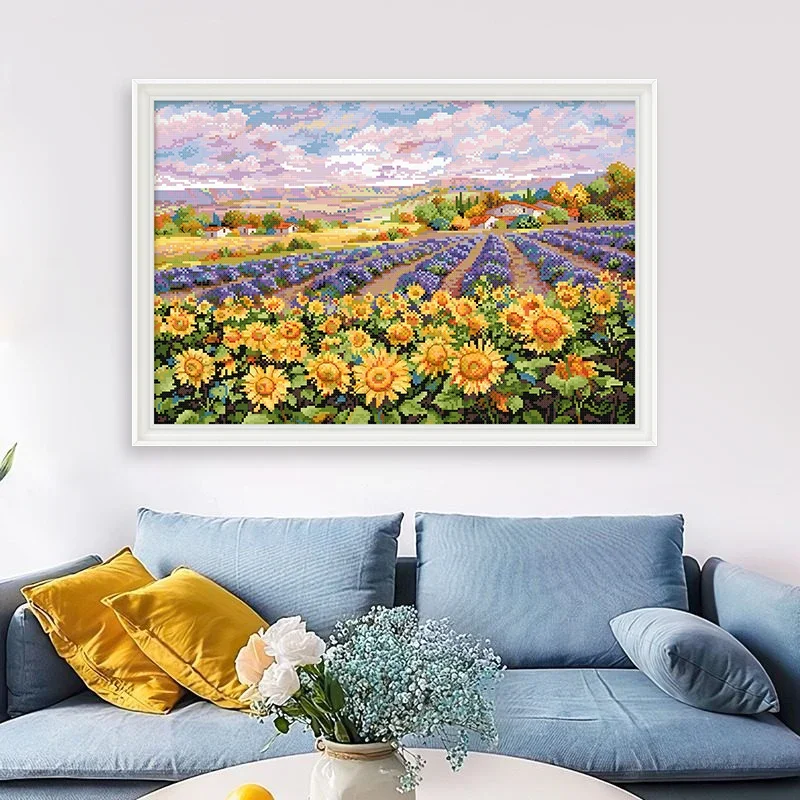 

Весенний набор для вышивки крестом с хлопчатобумажной нитью, европейская лаванда, подсолнух, кость, сделай сам, рукоделие, полный набор для вышивки