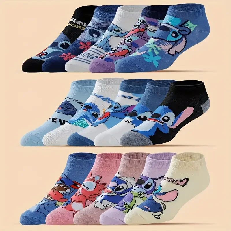 

15 Pairs of Randomly Combined Japanese Cartoon Anime Stitch Pattern Men's Knitted Socks Novel and Interesting Daily Casual Socks