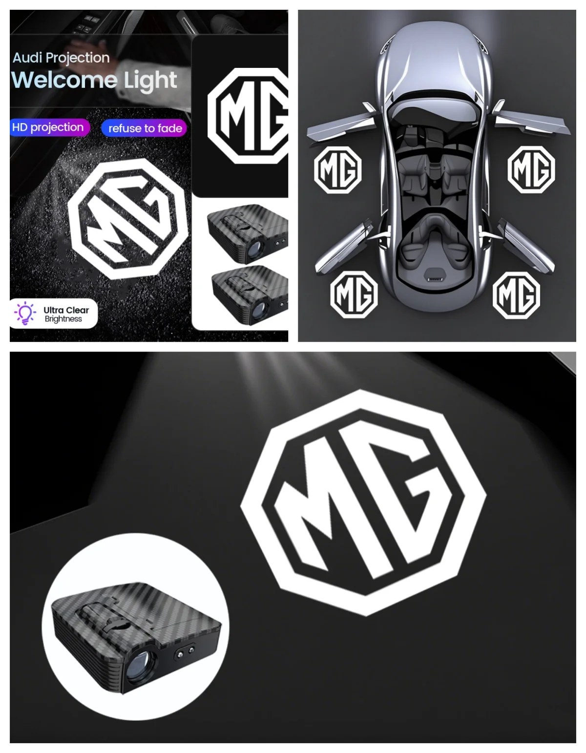 2Pcs Car Door Welcome Logo Projector Lights For MG4 MG5 MG ZS MG HS LED Shadow Puddle Lamp Courtesy Light Auto Interior Decor Ac