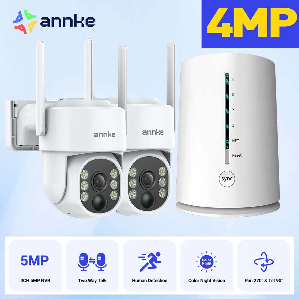 

ANNKE 4-мегапиксельная масштабируемая беспроводная система видеонаблюдения 4-канальная 5-мегапиксельная беспроводная камера Homebase NVR IP65 4-мегапиксельная PIR двусторонняя аудио солнечная PT-камера