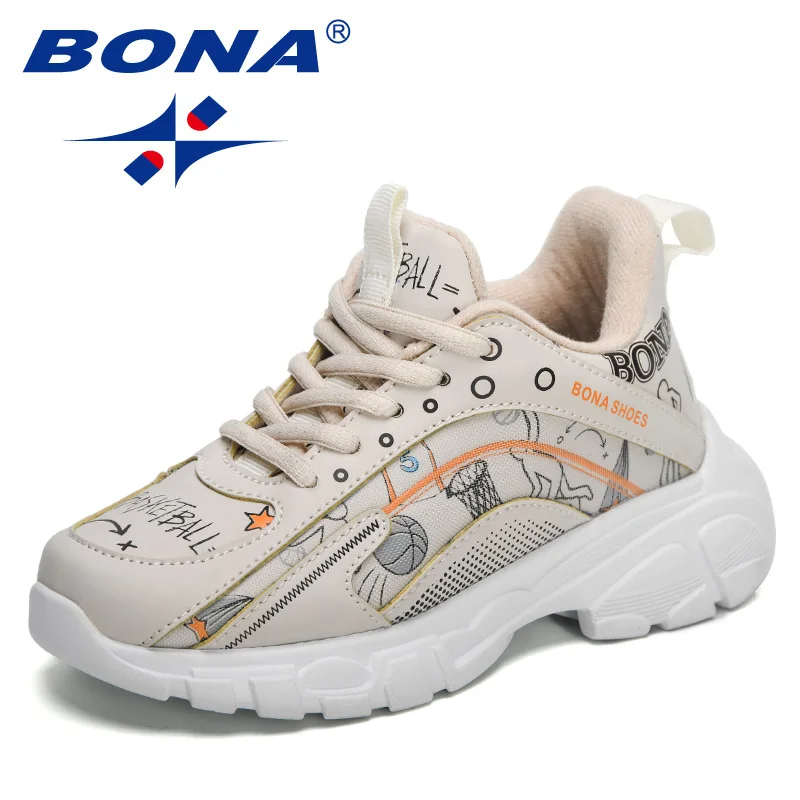 BONA 2023 New Designers Autumn Walking Shoes For Boys Girls Sport Shoes Fashion Breathable Soft Jooging Shoes Children Footwear