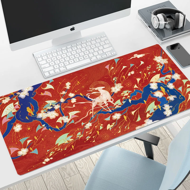 Large Mousepad Gamer Mousepads Keyboard Mat Desk Rug Chinese Mythology Pc HD Desk Mats Non-slip Company Mouse Pad Red For Gift