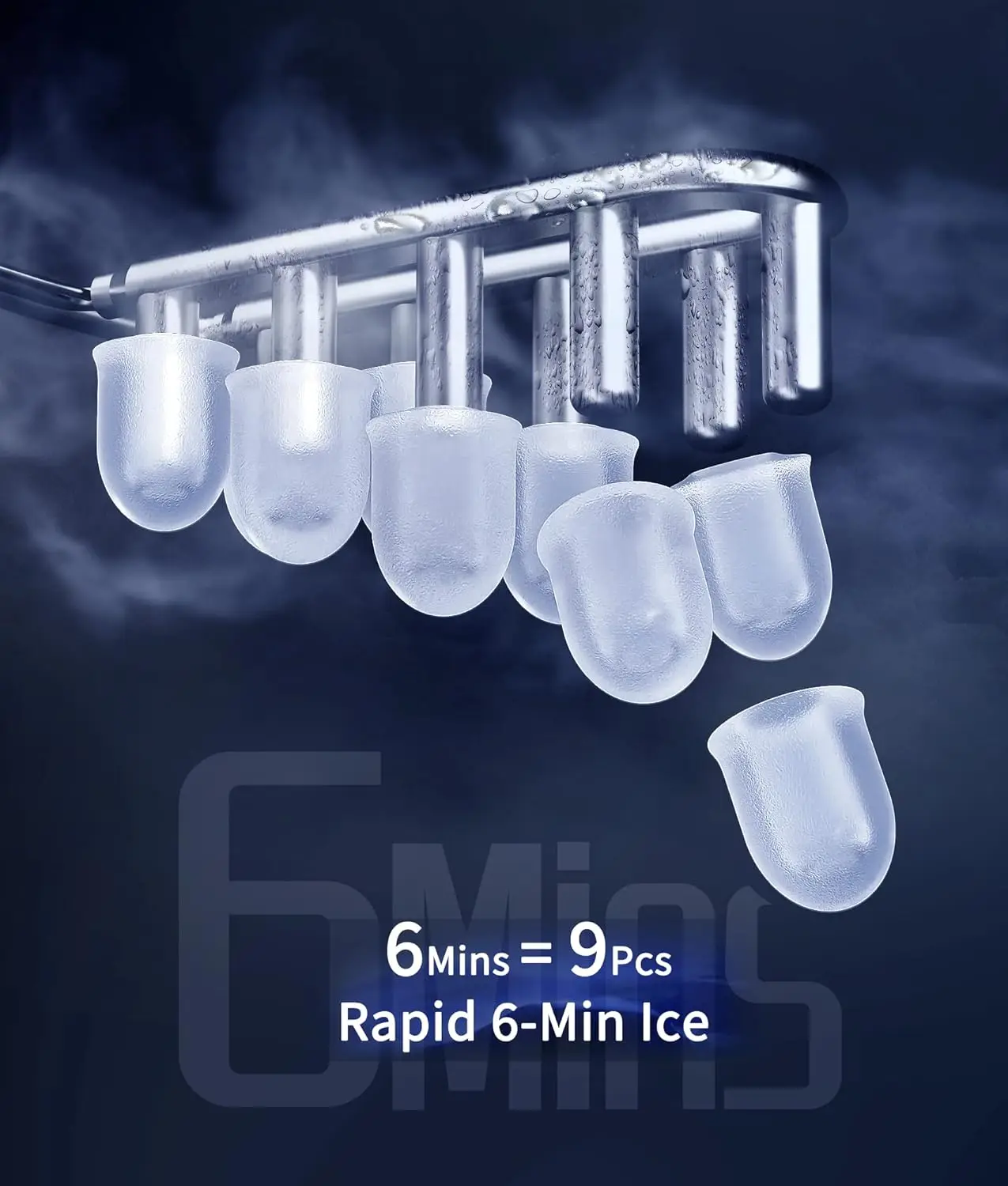 Encimera portátil para hacer hielo, 9 cubos listos en 6 minutos, 26,5 libras en 24 horas, máquina de hielo autolimpiante con bolsas de hielo plateadas