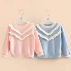 Autumn Spring Winter 3 4 5 6 8 9 10 12 Years Children's O-Neck Ruffles Patchwork Soft Knitted Pullover Kids Baby Girls Sweater