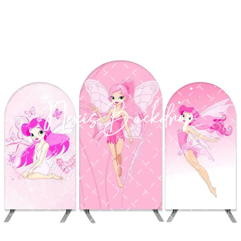 Lovely Flower Fairy Girl Wall Arch 2-Sided Backdrop Pink Beautiful Butterfly Sweet Background Decor for Birthday Party Event