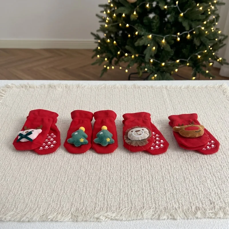 2026 Autumn Winter Christmas Style 0-3Y Newborn Cartoon Mid-Calf Socks Warm Anti-Slip Grips Cartoon Decoration Baby Socks