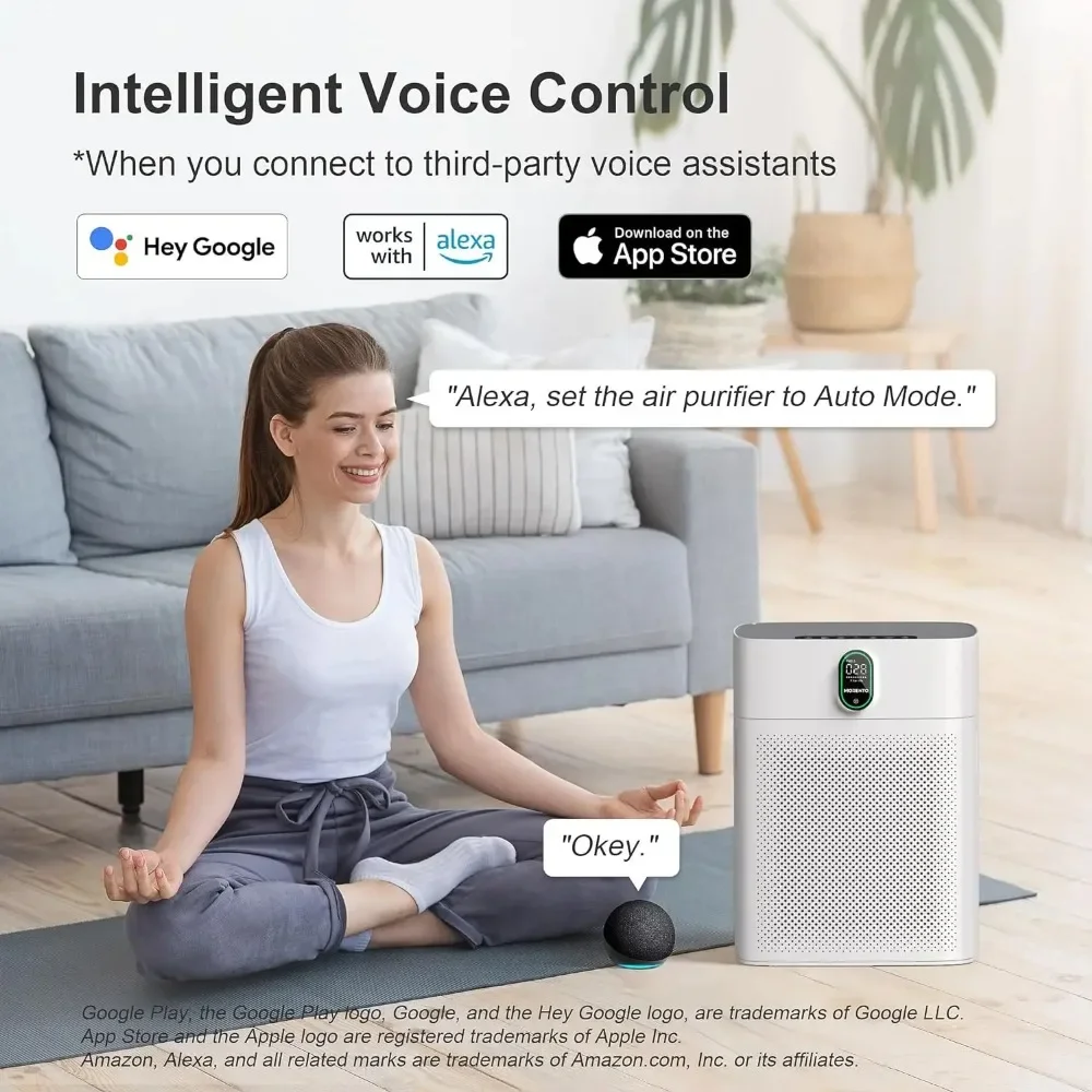 Smart Air Purifier for home Large Rooms up to 1076 ft², Wi-Fi and Alexa compatible, PM2.5 Air Quality Display, Auto Mode