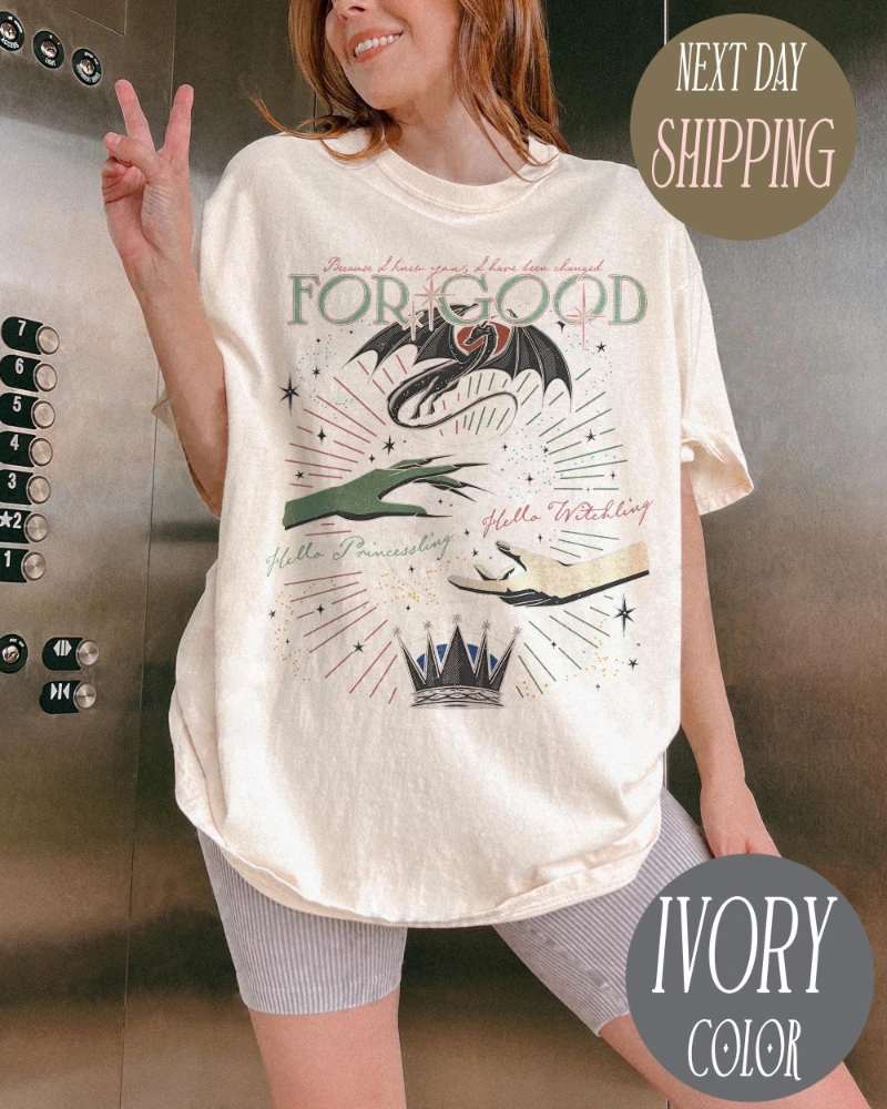 قميص Wicked Changed for Good Comfort Colors، تي شيرت Wizard Defying Gravity، قميص موسيقي أخضر وردي قديم، عصا سحرية لعصا المكنسة #2