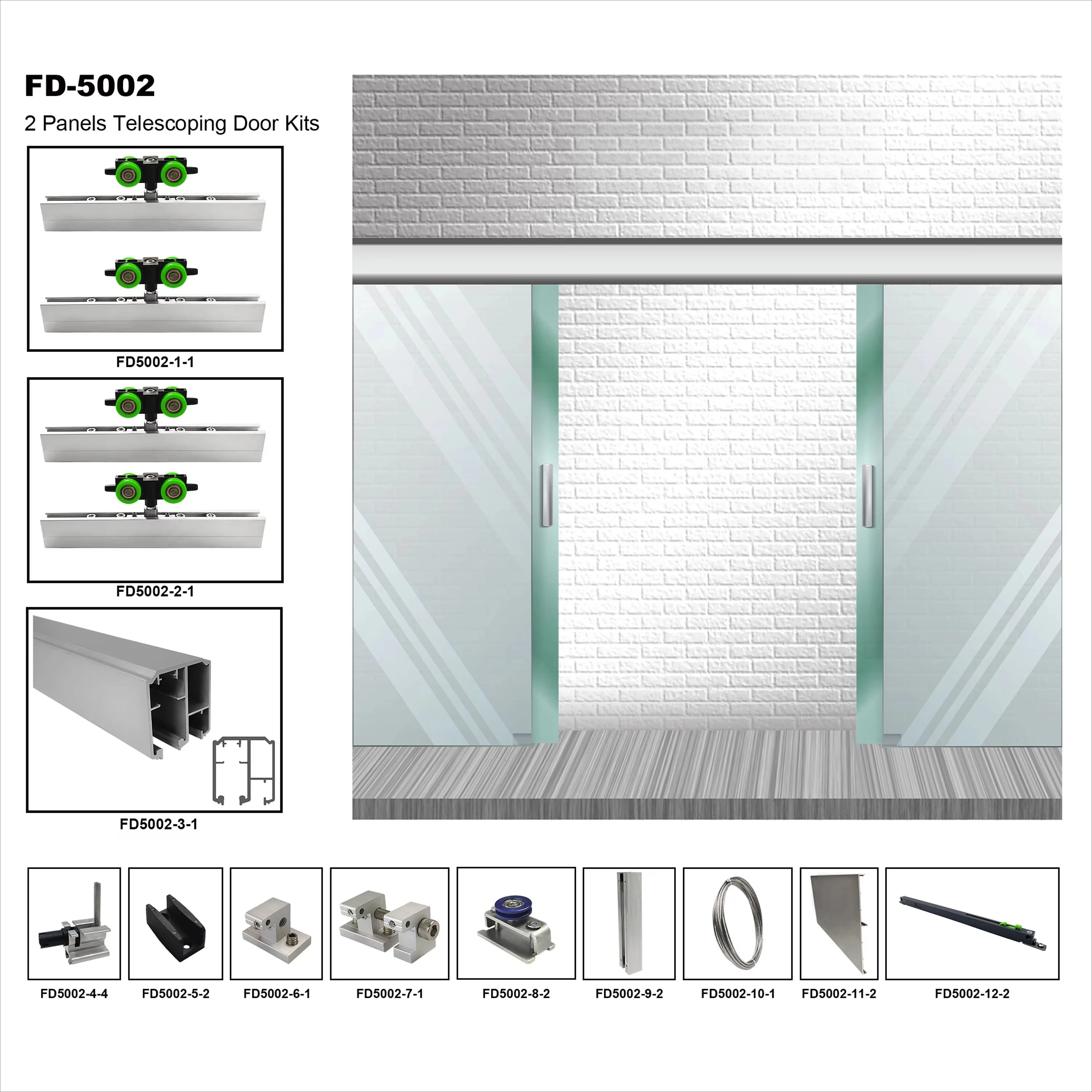 Two Panels Telescopic Door System Sliding Door Glass Partition Hardware Kits Frameless Auto Sliding Door Kits