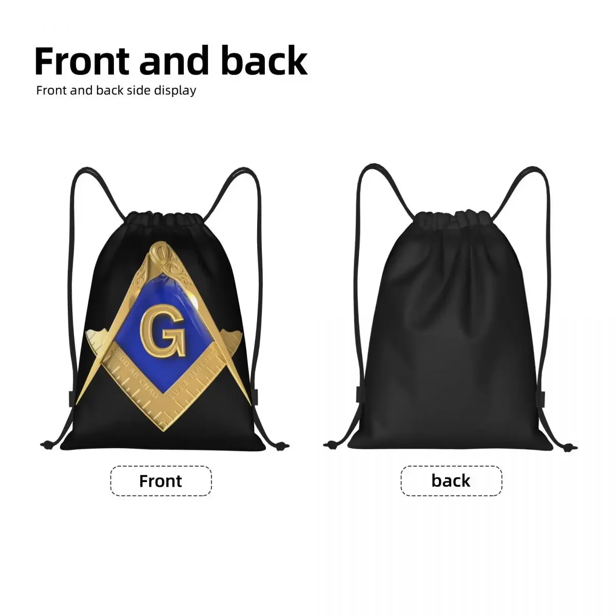 Gold Square Compass Masonic Freemason Drawstring Backpack Bags Lightweight Freemasonry Mason Gym Sports Sackpack Sacks for Yoga