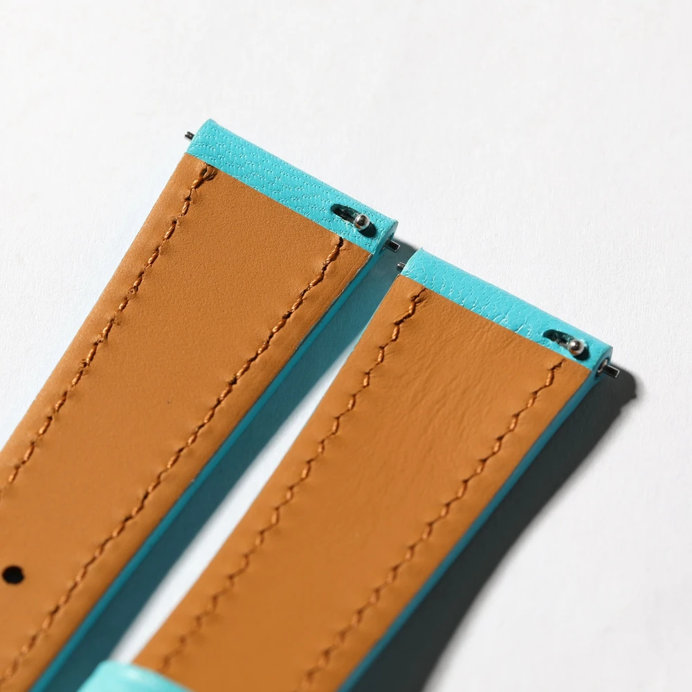 S/M Short Handmade High-End Genuine Leather Watchband, Light Blue 18 19 20 21 22mm Quick Release Soft Genuine Leather Strap
