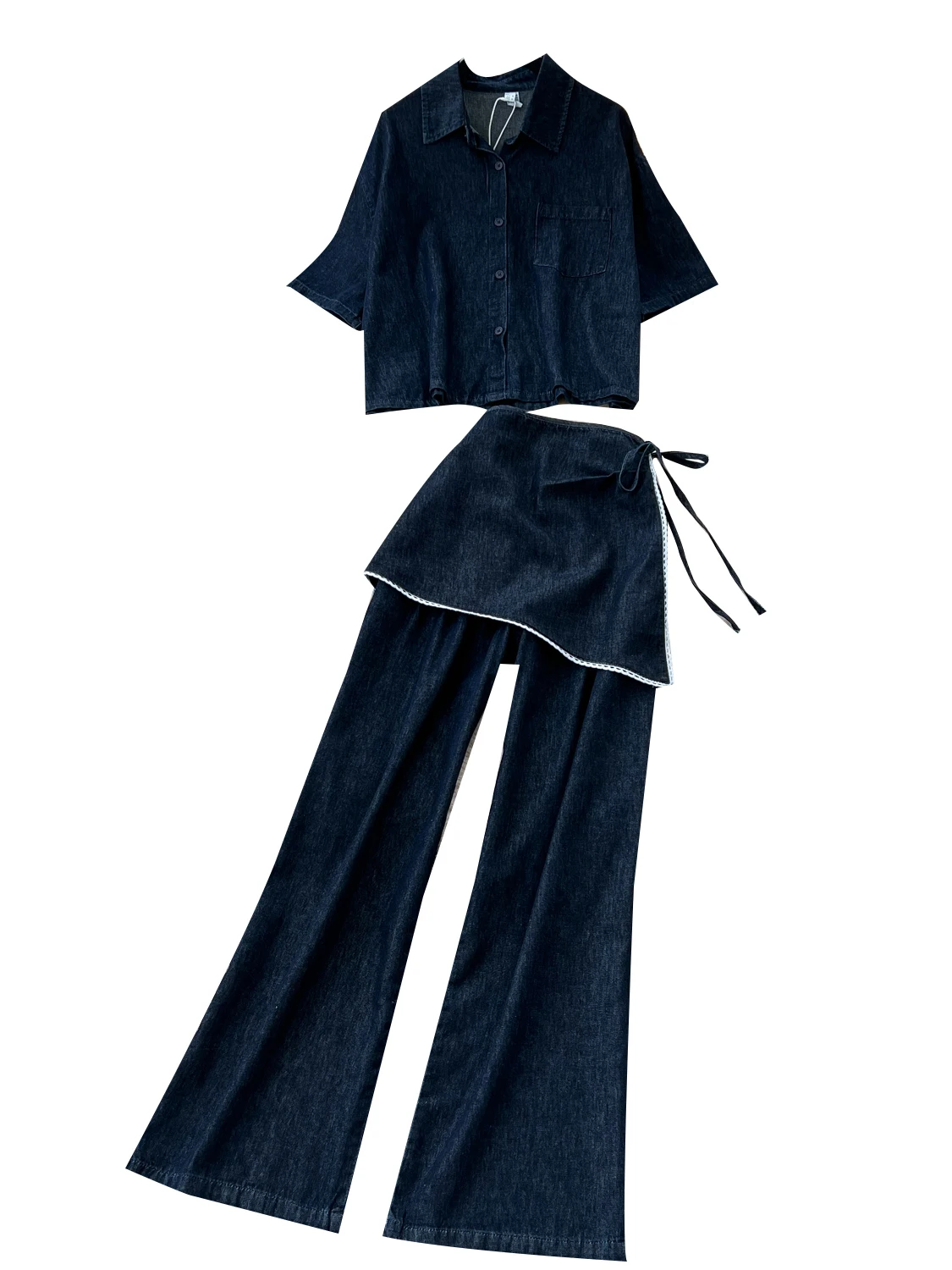 

Джинсовый комплект в стиле ретро, женский летний комплект 3/4 све irt, утягивающие брюки с высокой талией, небольшой фартук, модный ансамбль