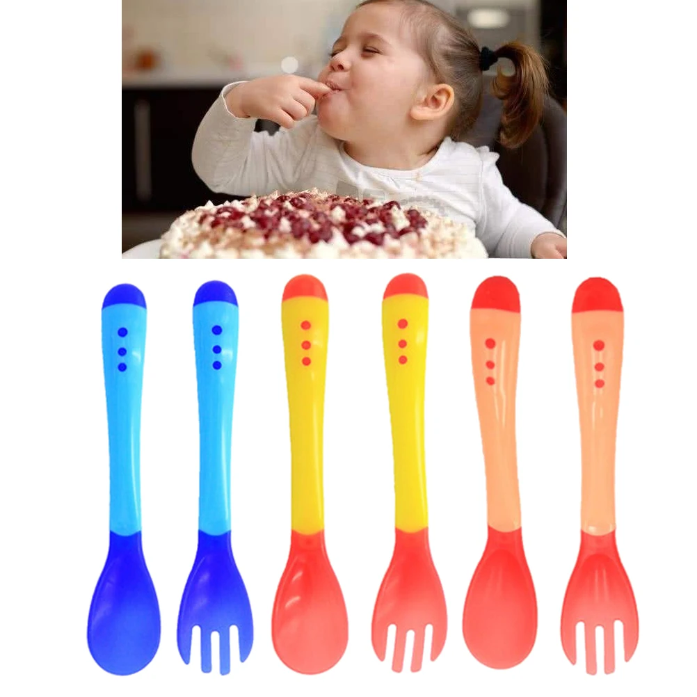 

6Pcs Temperature Heat Sensing Color Changing Spoon Baby Feeding Safe Arc Designed Long Handle Infant Care