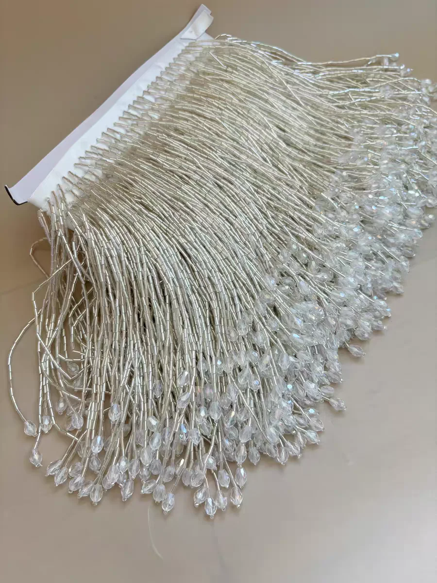 6 inches Wide Bugle Beads Crystal Beads Beaded Fringe, Fashion Dress CostumeCouture Fringe, Lampshade DIY Craft  Bead Fringe