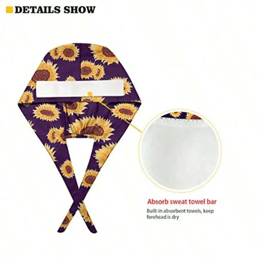 

Sunflower Print Turban Hat For Adults Adjustable Sweatband Cleaning Working Cap