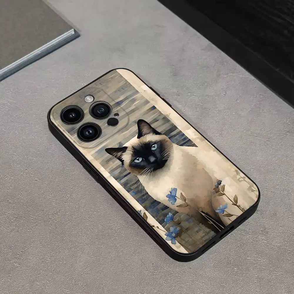 حافظة هاتف لطيفة على شكل قطط S-سيامية لهاتف آيفون 17,16,15,14,13,12,Pro,Max,Plus,E,SE4,Air,غطاء ناعم أسود صغير #3