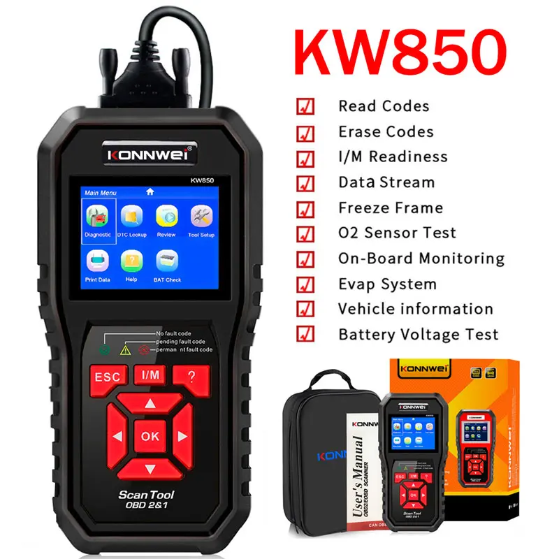 

KONNWEI KW850 OBD2 сканер профессиональные автоматические диагностические инструменты система двигателя проверка кода считыватель DTC Lookup для всех автомобилей после 1996 года