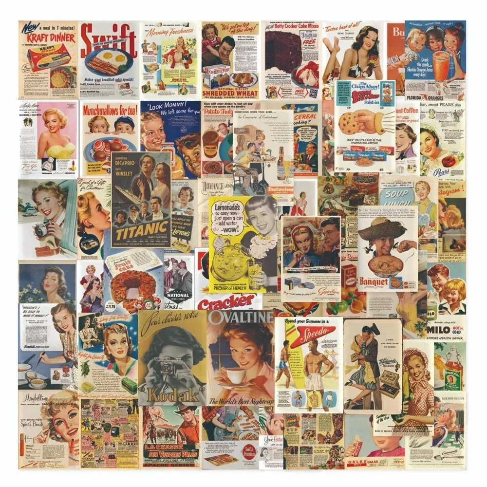 55PCS European And American Retro Poster Expression Graffiti Waterproof Sticker Refrigerator Skateboard Water Cup