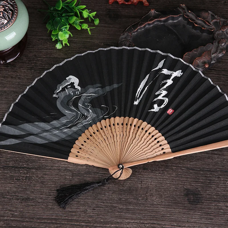 Chinese Style Zen Japanese Style and Wind Bamboo Handle Dragonfly Ink Painting Artistic Conception Fan