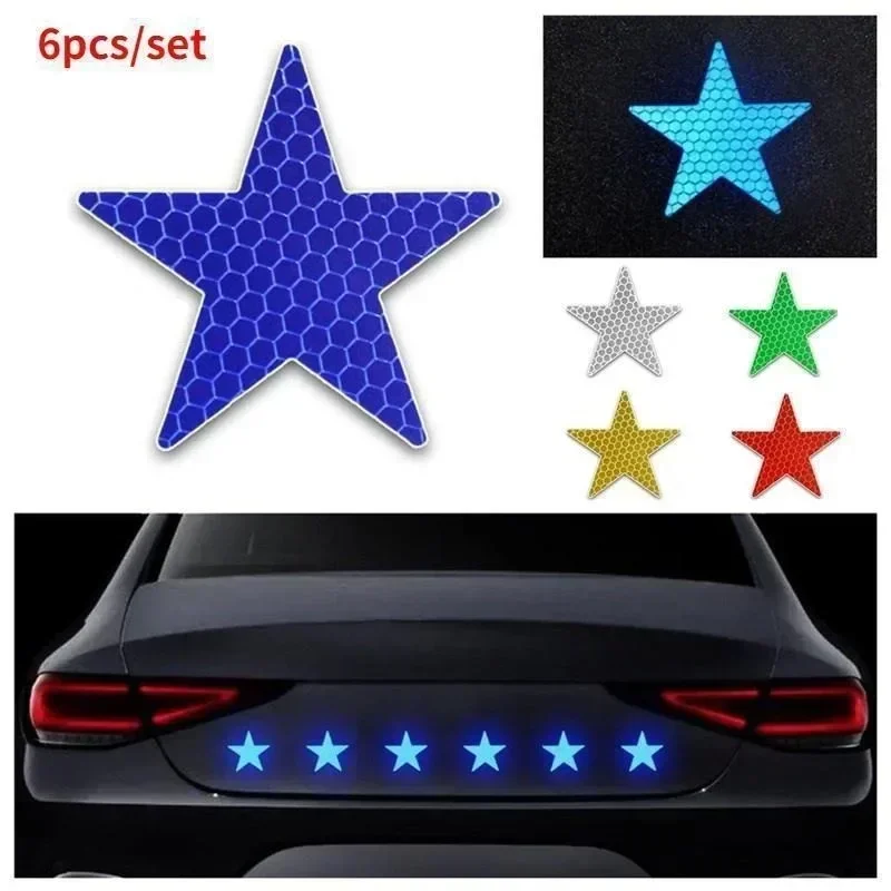 6pcs/set High Intensity Grade Reflective Safety Warning Tapes Stickers Self-Adhesive For Car Truck Motorcycle Bike Camper Helmet