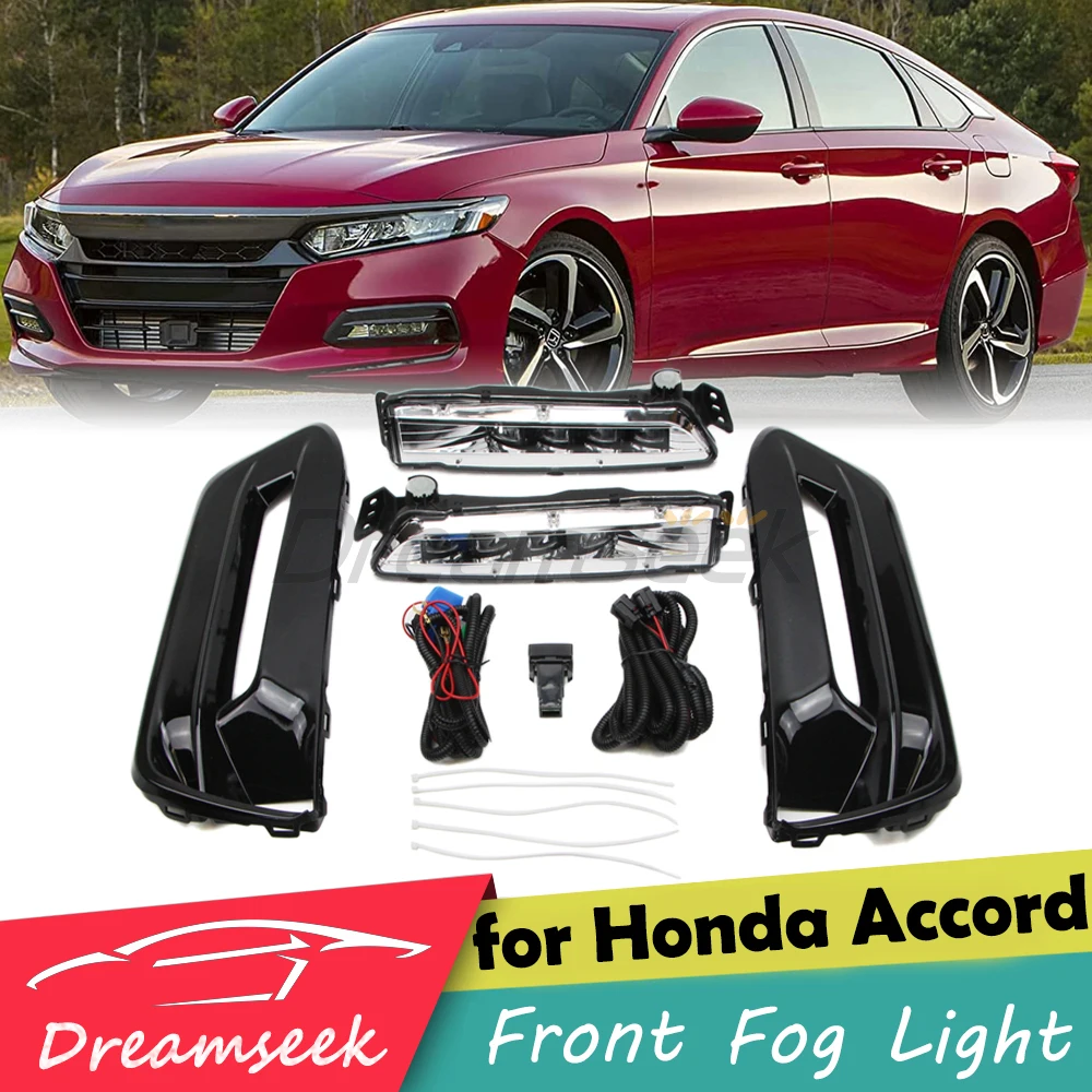 Fog Light Kit For Honda Accord Sedan 2018-2020 Front Bumper Driving Lamp Bezel With Relay Switch Wiring Harness Wire Cover LH+RH
