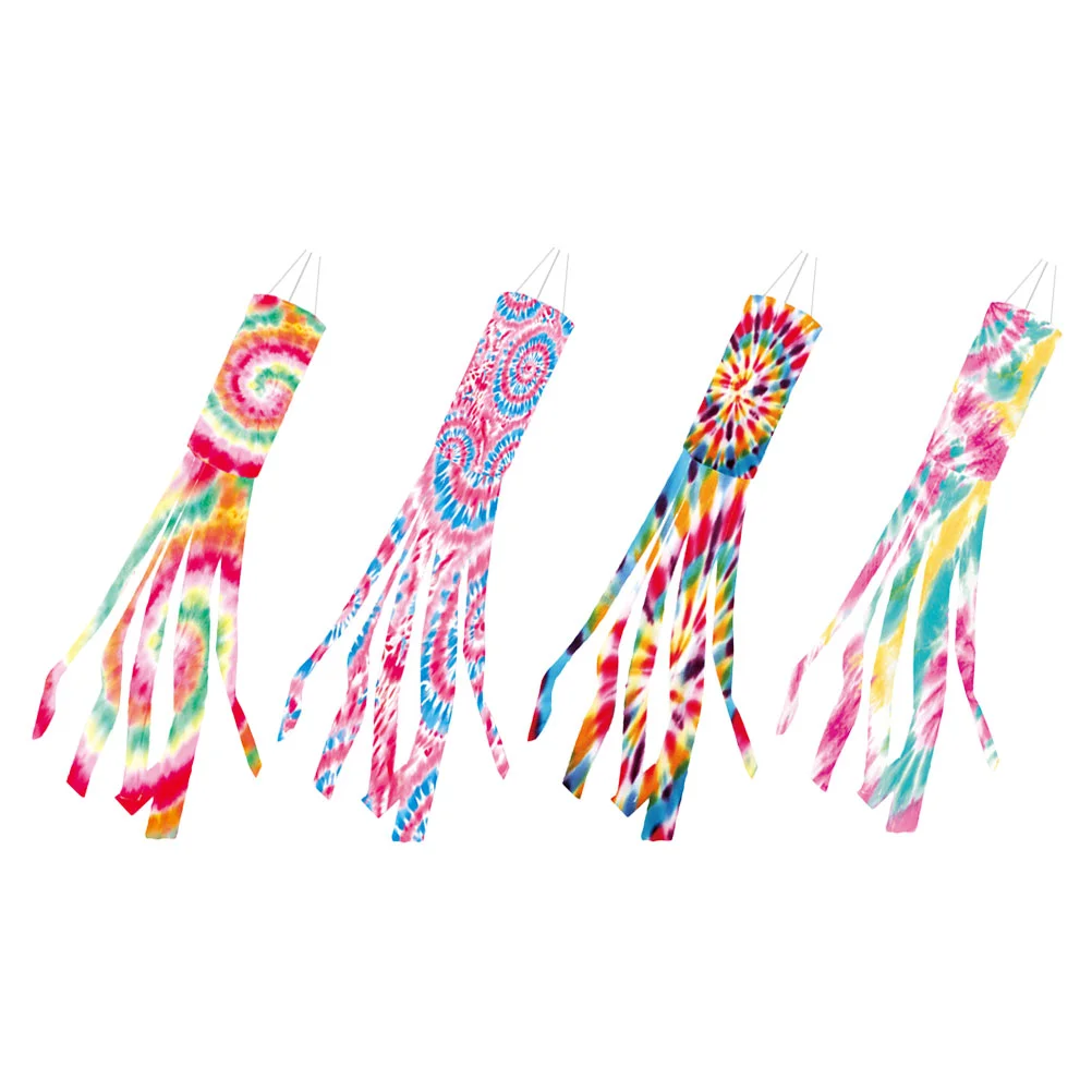 4 Pcs Polyester Windsock Flags Outdoor Festival Decorations Tie Dye Banner Yard Garden Parade Holiday Supplies