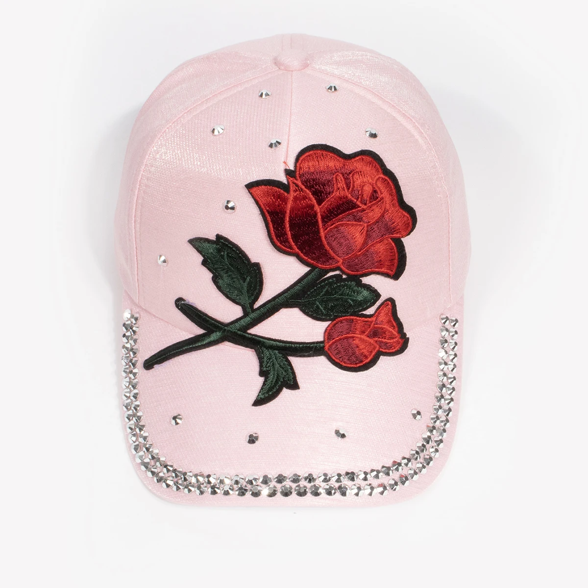 Damen Vintage Baseballkappe mit Großer Rosen-Dekoration Strass-Verzierung Modische Mütze Elegante Rosenblüten-Krone Kopfbedeckung Caps – Detail 11