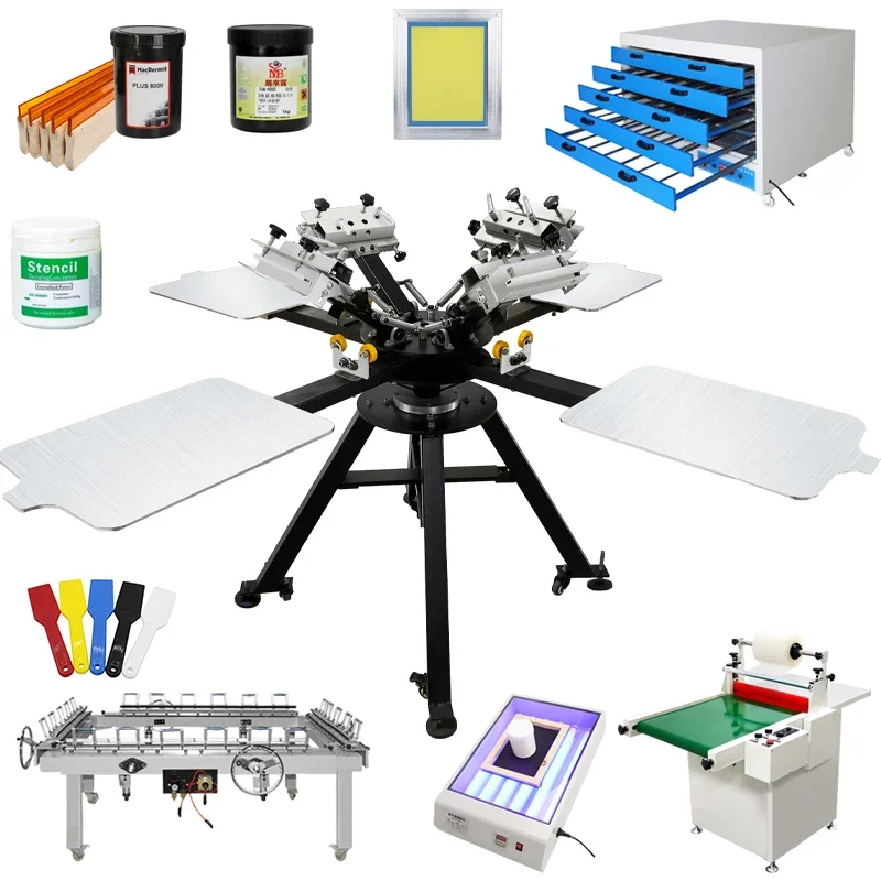 Manual 4-Station Silk Carousel Screen Printing Machine for T-Shirts New Condition 4-Color Paper Printer