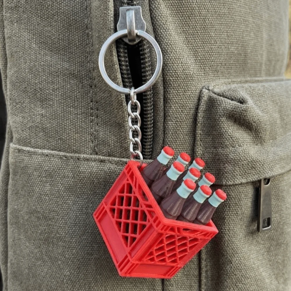 3D Printed Soda Crate Clicker Keychain Novelty Plastic Mini Crate Click Funny Lifelike Button Clicker Keyring Venting