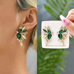 Colorful Shiny Rhinestone Glass Wings Shape Earrings For Women Luxury Elegant Alloy Jewelry Party Geometric Piercing Ear Studs