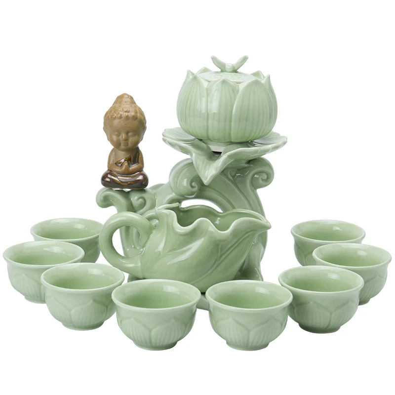 Tea Grinding Stone Set Home Office Kungfu Tea Cup Pot Rotating Water Circulation Brewing Tool