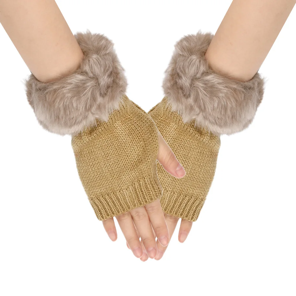 Fingerless Gloves for Winter Women's Plush Warm Soft Comfort Knit Mittens Windbreak Cold-proof Gloves 1Pair New Year Gifts