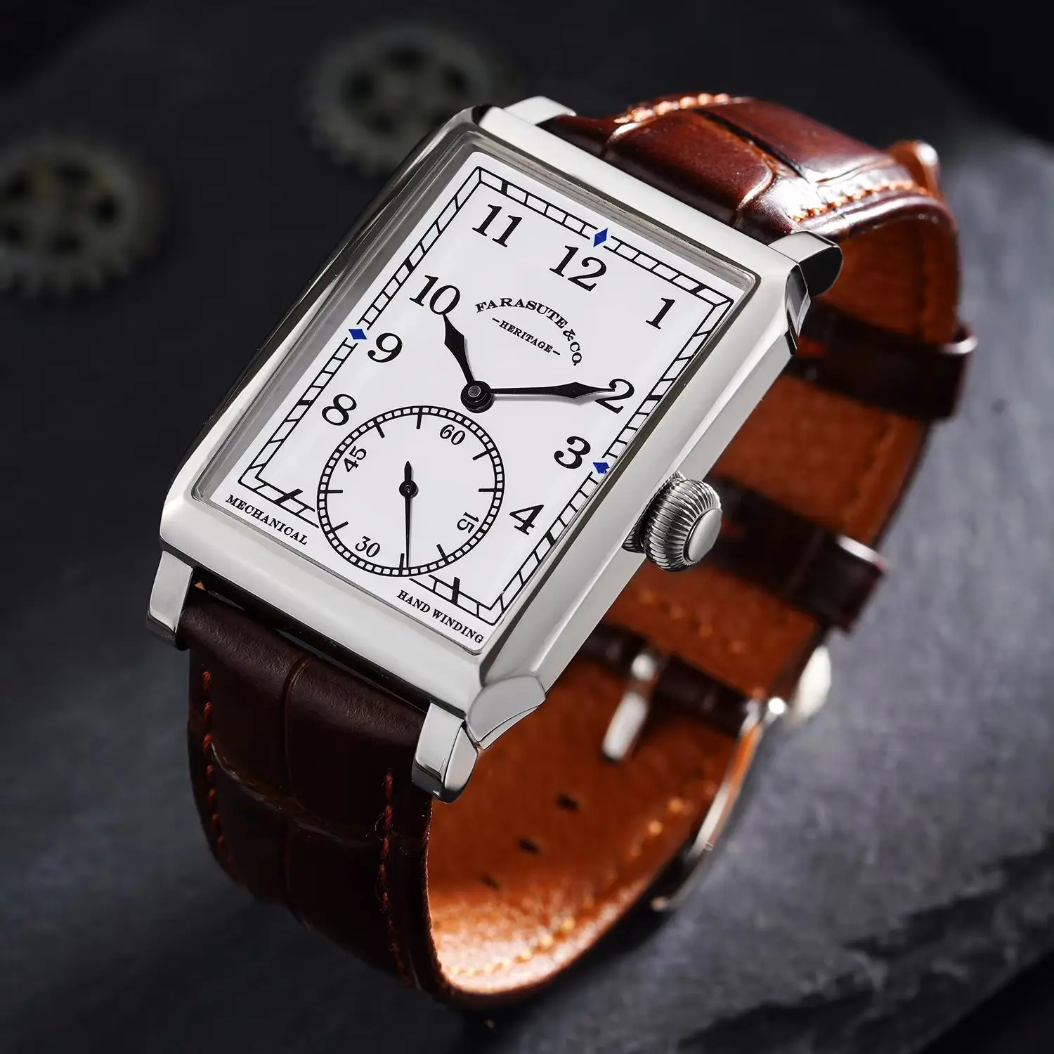 FARASUTE Men Automatic Watch 31mm Rectangle Classic Mechanical Wristwatch Sapphire Mirror Waterproof Hangzhou Mov.