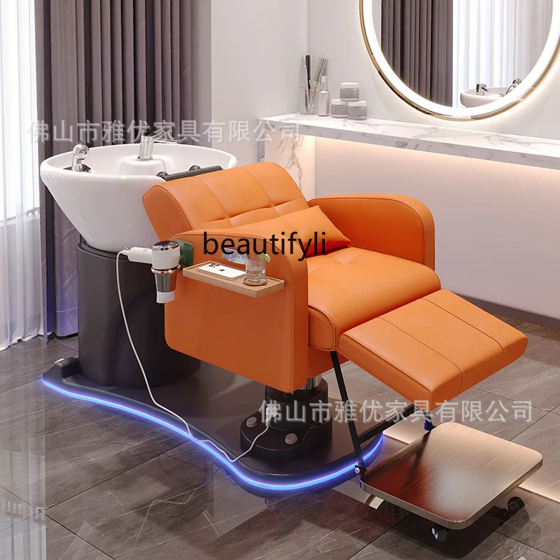 

High-end barber shop electric shampoo bed hair salon special semi-full lying shampoo and cutting integrated flush bed