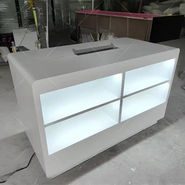 

Cell Phone Store Display Desk Laptops Earphone Showcase Wooden Display Table with Led Mobile Phone Display Counter