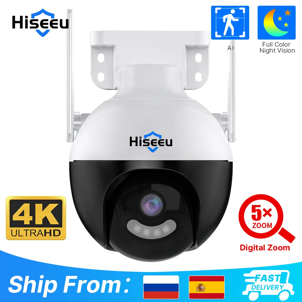 Hiseeu 4K 8MP Wifi IP Camera  ONVIF Wireless 5X Zoom AI Human Detect Outdoor Surveillance CCTV Security Protection PTZ Cam Icsee