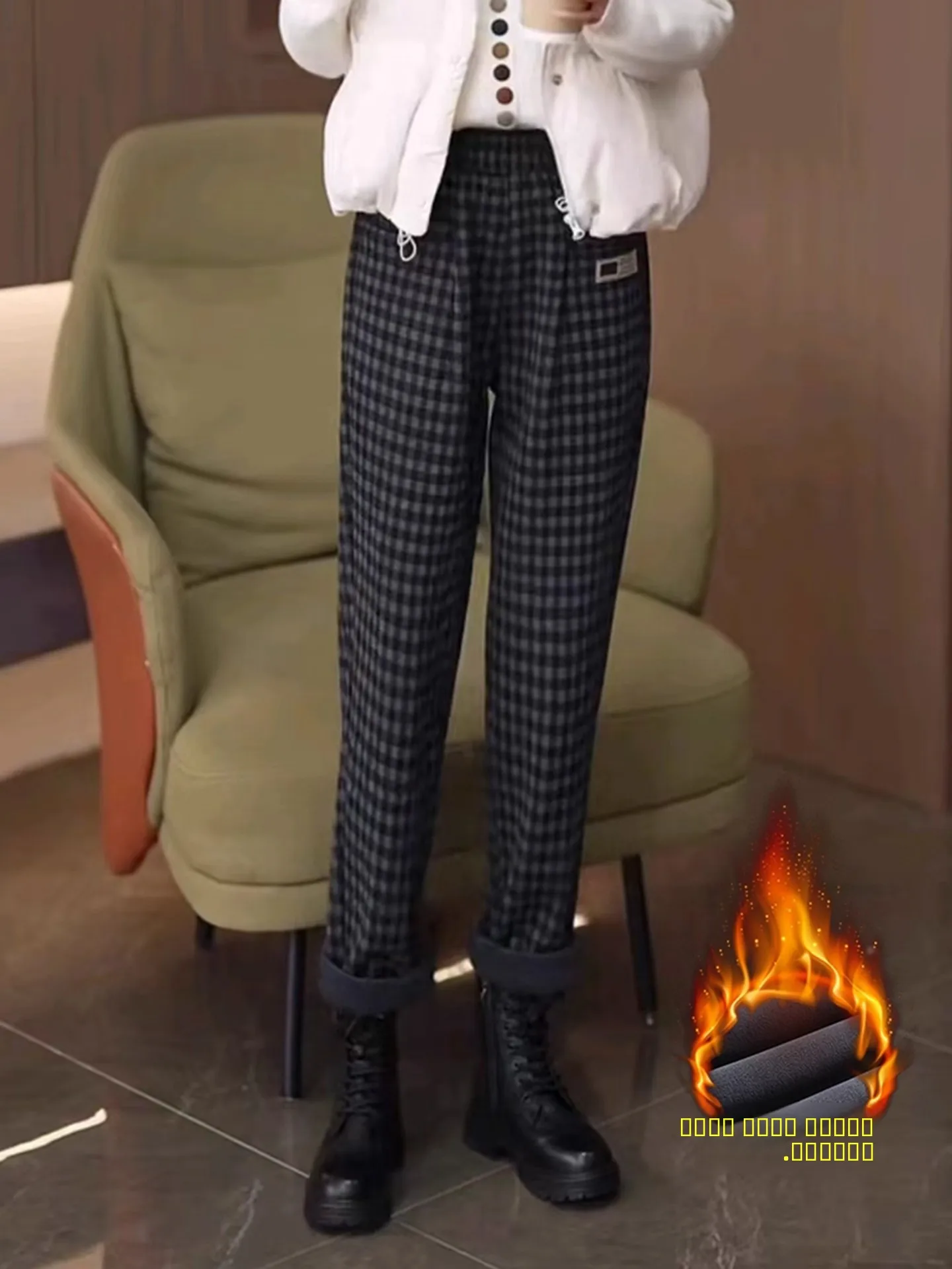 Pantalones Harrington a cuadros de cintura alta Thiened Fce para mujer, pantalones informales ajustados para otoño e invierno, pantalones para mujer