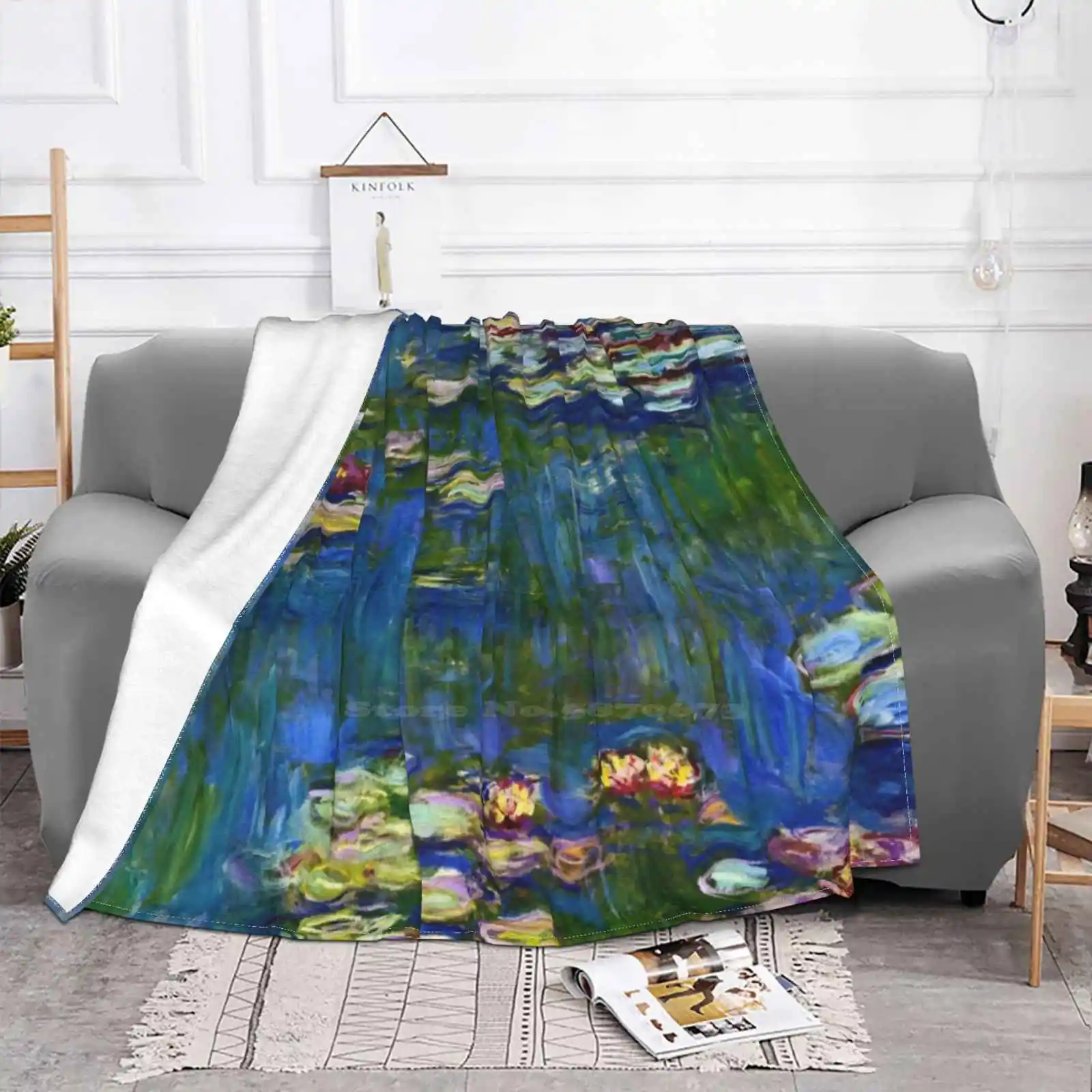 Claude-Water Lilies 1916 Top Quality Comfortable Bed Sofa Soft Blanket Blue Tree Popular Blooming Natural Grow Native Floral