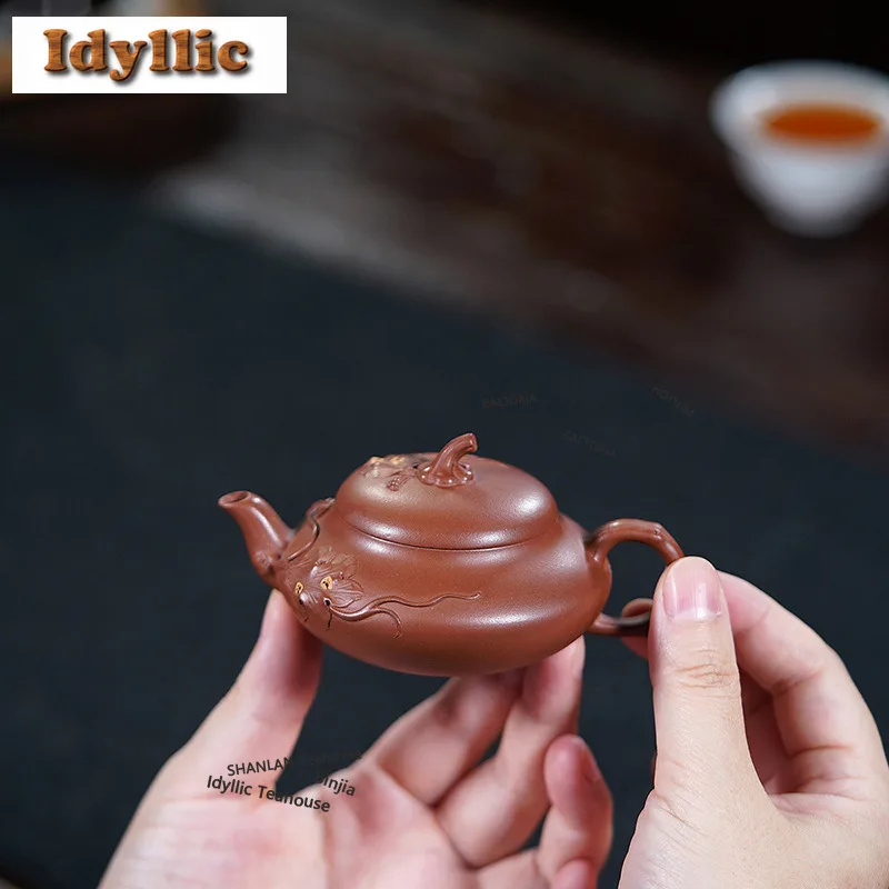 HOYIHM 85ml Antique Yixing Purple Clay Teapots Handmade Flat Melon Pot Raw Ore Dicaoqing Mud Kettle With Infuser Chinese Zisha