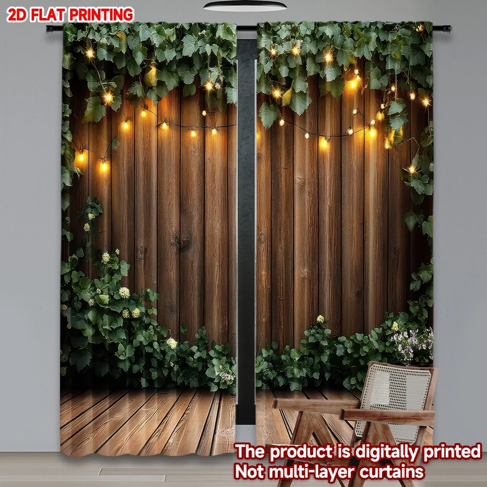

2D flat printing 2pcs Scene Curtain Fairy Wooden Backdrop Digital Printed Polyester Drapes Holiday Decorations Use for Parties